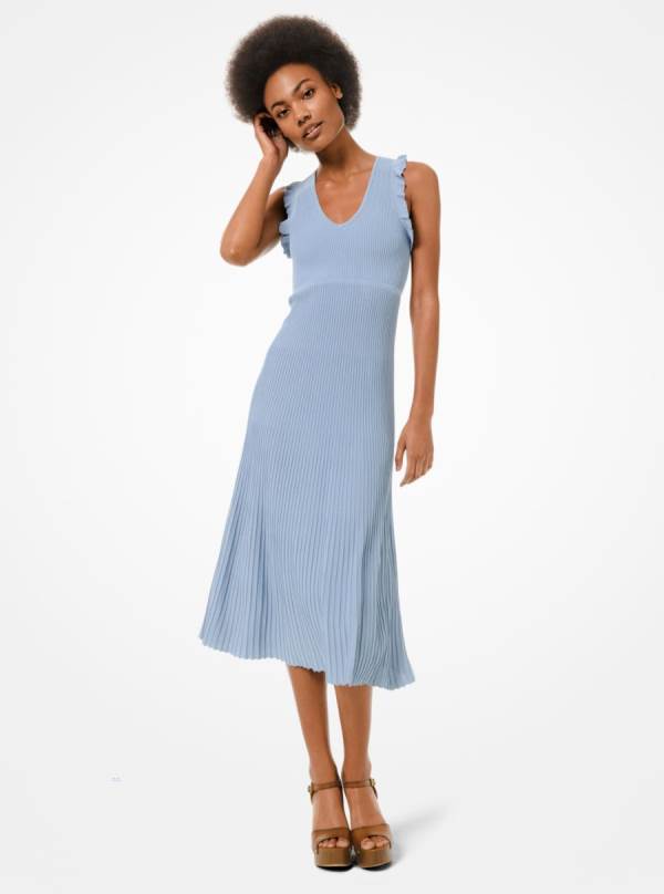 Damske Saty Michael Kors Ribbed Stretch Viscose Ruffle-Trim Námornícka Modrá - Oblecenie Michael Kors Outlet | DRHNT-6732